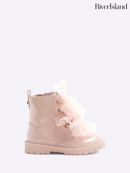 River Island Pink Girls Patent Lace-Up Boots (AU5178) | €20