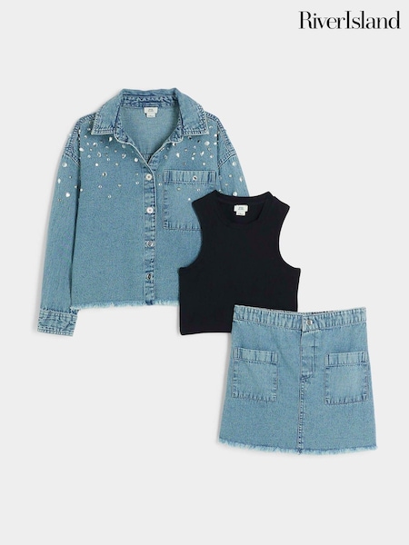 River Island Girls Diamante Shacket Skirt 100% Cotton Set (AU5209) | 27 €