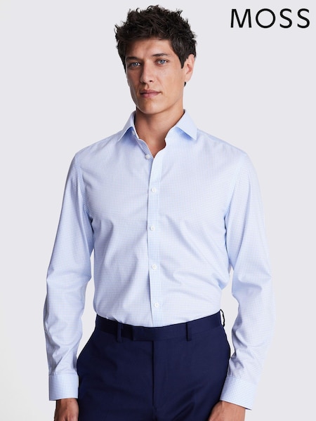MOSS Blue Slim Fit Check Non-Iron 100% Cotton Shirt (AU5245) | €72