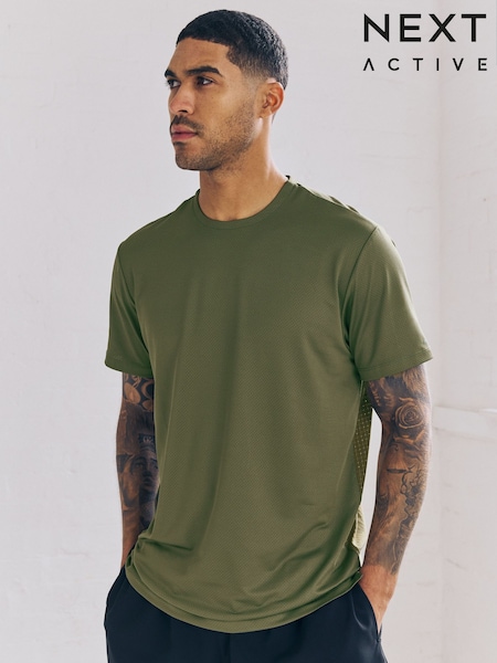 Khaki Green Active T-Shirt with Contrast Back Panel (AU5271) | 99 QAR