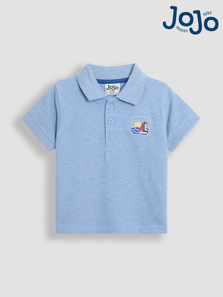 JoJo Maman Bébé Blue Beach Embroidered Badge Polo Shirt (AU5323) | €22 - €27