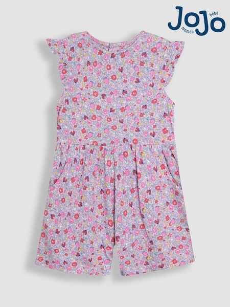 Pink Strawberry Ditsy Floral - Jojo Maman Bébé – Sonnenschutz-Overall mit Rüschen an der Schulter aus 100 % Baumwolle (AU5325) | 34 € - 38 €