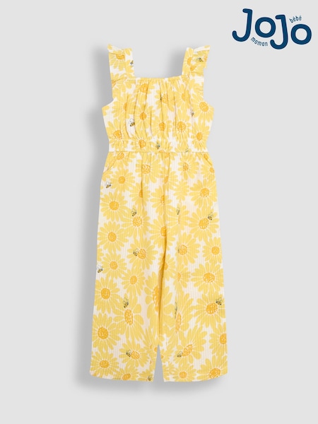 Keltainen Auringonkukkaprintti; kuvio Seersucker - Jojo Maman Bébé Frill Sleeve Jumpsuit (AU5328) | €37 - €42