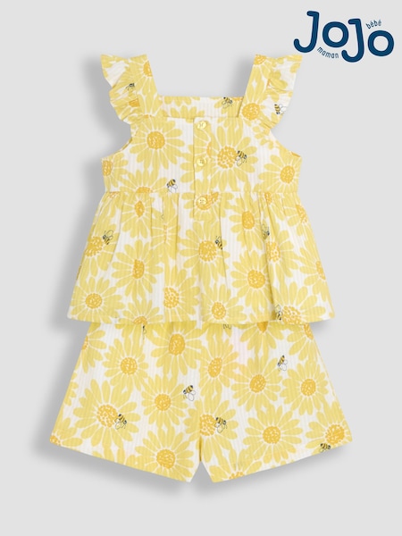 Желтый подсолнечный принт - Jojo Maman Bébé Frill Shoulder 100% Cotton Top & Shorts Set 2 Piece (AU5334) | 19 710 тг - 23 650 тг