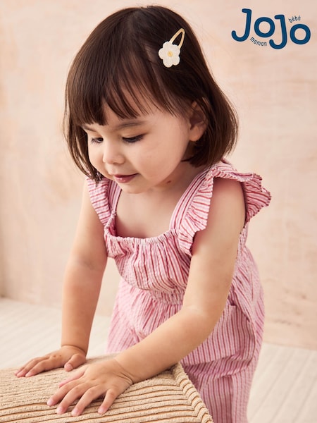 Dungă scurtă din seersucker Roz - Jojo Maman Bébé Frill Sleeve Combinezon (AU5336) | 179 LEI - 201 LEI