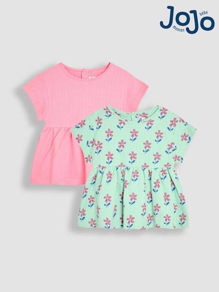 Estampado floral verde - JoJo Maman Bébé Drop Shoulder T-Shirts 2 Pack (AU5337) | 32 € - 37 €