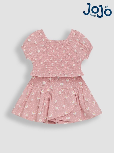 JoJo Maman Bébé Smocked 100% Cotton T-Shirt & Skort Set 2 Piece (AU5341) | 41 € - 46 €