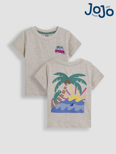 JoJo Maman Bébé Natural Tropical Island Back Printed T-Shirt (AU5344) | €21 - €26