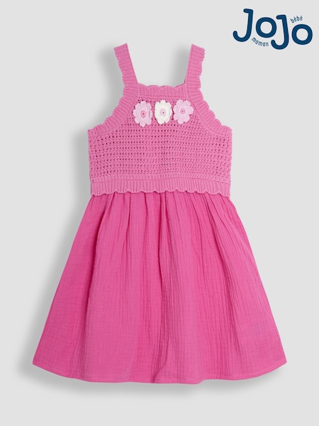 JoJo Maman Bébé Pink Crochet & Cheesecloth Combo Summer Dress (AU5348) | €40 - €45