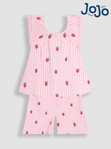 JoJo Maman Bébé Strawberry Embroidered Blouse and Shorts Set 2 Piece (AU5349) | €49 - €58