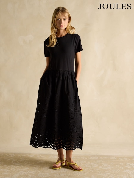 Joules Reid Black Cotton Broderie Dress (AU5355) | AED344