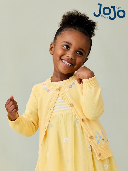 JoJo Maman Bébé Yellow Duck Embroidered Character Cardigan (AU5365) | €41 - €46