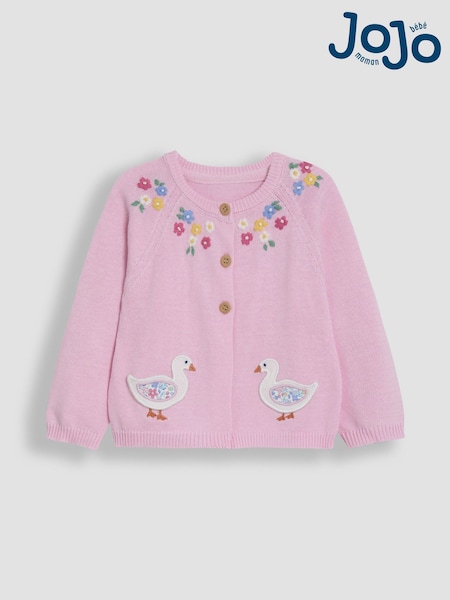 JoJo Maman Bébé Pink Duck Applique Pockets Character Cardigan (AU5369) | €34 - €38