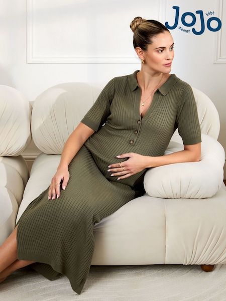 JoJo Maman Bébé Khaki Collared Ribbed Knitted Maternity Dress (AU5372) | Rp 1,694,000