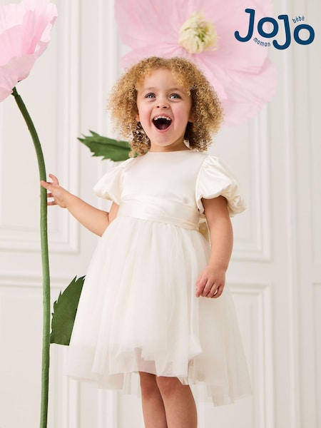 JoJo Maman Bébé Cream Balloon Sleeve Satin Sash Flower Girl Dress (AU5374) | €85 - €94