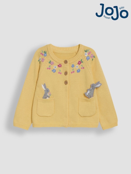 JoJo Maman Bébé Yellow Bunny Applique Pet in Pocket Character Cardigan (AU5378) | €41 - €46