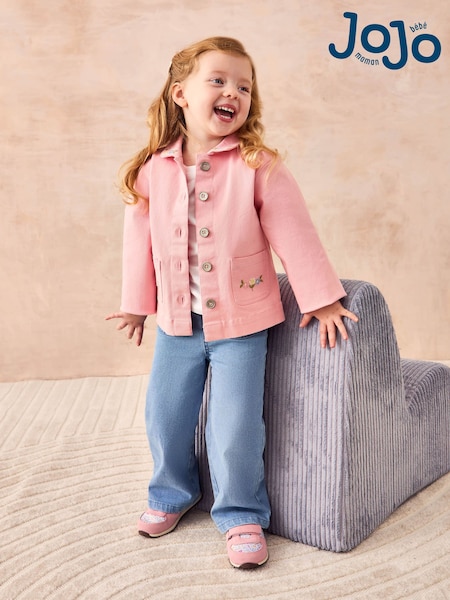 JoJo Maman Bébé Pink Floral Embroidered Collared Twill Jacket (AU5390) | €48 - €57