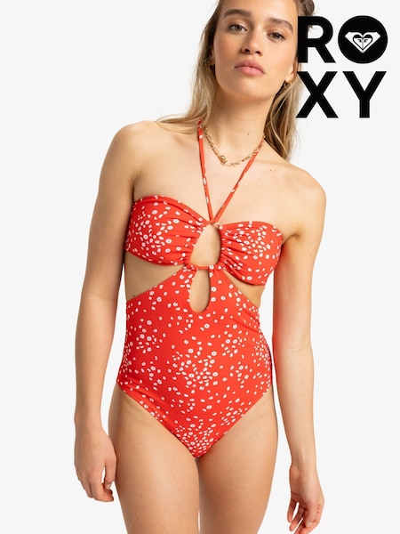 Roxy Red Ditsy Floral Print Halterneck One Piece Swimsuit (AU5404) | €86