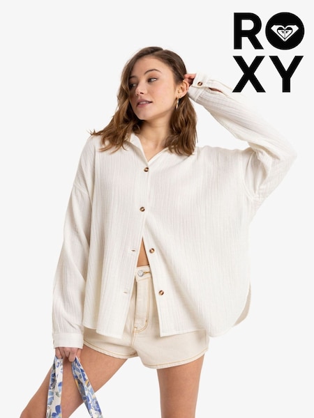 Roxy Cream Morning Time Long Sleeve 100% Cotton Shirt (AU5406) | ₪302