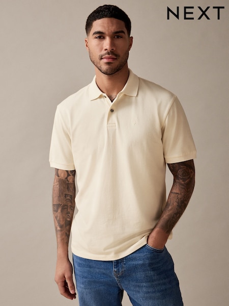 Ecru White Regular Fit Short Sleeve Pique Polo Shirt (AU5441) | €20