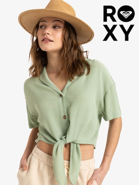 Roxy Green Salty Sweet Short Sleeve Crop Shirt (AU5443) | ₪226