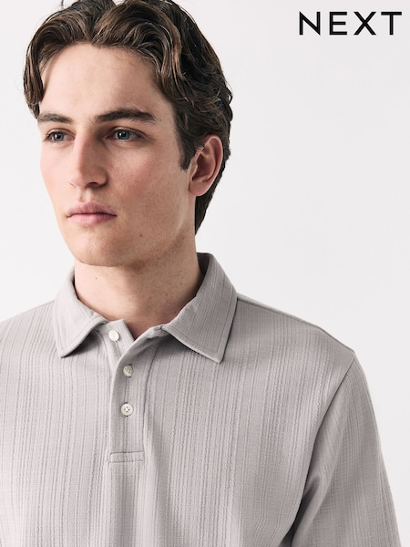 Grey Crepe Textured Button Neck Polo Shirt (AU5454) | 139 QAR