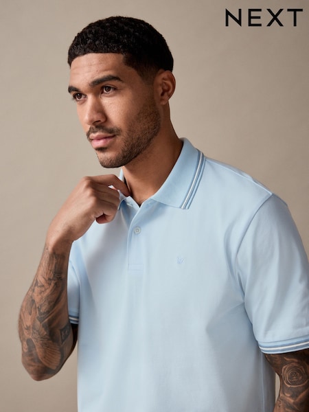 Light Blue Ottoman Regular Fit Short Sleeve Tipped Polo Shirt (AU5463) | ₪69