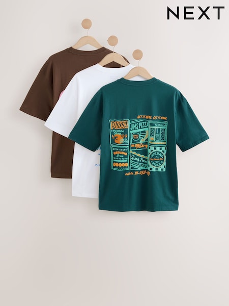 Білий/Зелений/Коричневий - Relaxed Fit Graphic принт Heavyweight 100% Cotton футболки (AU5482) | 1 559 грн