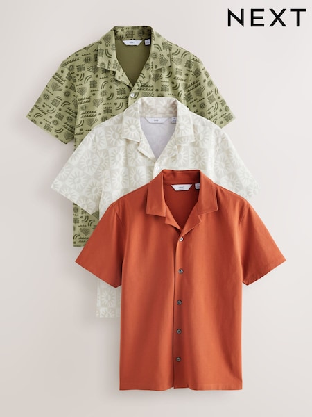 C рисунком - Cuban Collar Textured Jersey Short Sleeve Shirts 3 Pack (AU5484) | €61