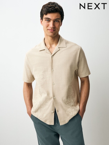 Бежевый с цветочной вышивкой - Graphic Jersey Shirt (AU5486) | €34