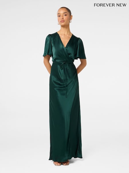 Forever New Chelsea Petite Fluttered Sleeves Satin Maxi Dress (AU5489) | 625 LEI