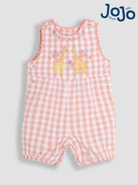 Coral Gingham Giraffe - JoJo Maman Bébé Appliqué Dungarees (AU5545) | 38 € - 40 €