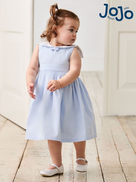 JoJo Maman Bébé Blue Sailor Stripe Party 100% Cotton Dress (AU5551) | €54 - €62