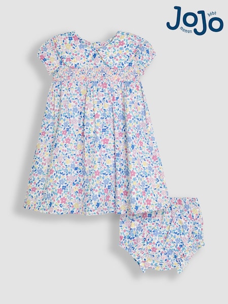 JoJo Maman Bébé Pink Cherry Ditsy Floral Smocked Woven 100% Cotton Dress (AU5554) | 1,923 UAH - 2,283 UAH