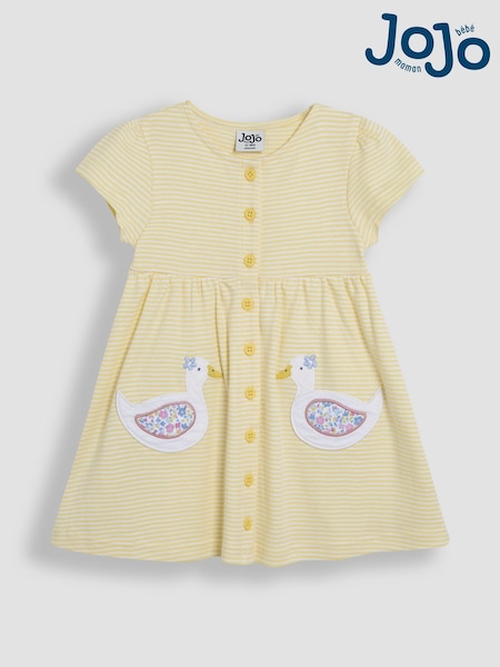 JoJo Maman Bébé Yellow Duck Pocket 100% Cotton Appliqué Button Through Dress (AU5555) | € 35 - € 40