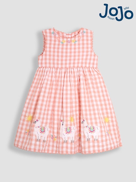 Llama Corai Roz - Rochie de vară cu model pepit aplicat JoJo Maman Bébé (AU5560) | 186 LEI - 209 LEI
