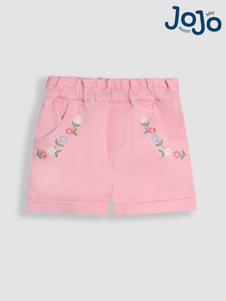 JoJo Maman Bébé Coral Pink Embroidered Twill Turn-Up Hem 100% Cotton Shorts (AU5561) | EGP1,188 - EGP1,386