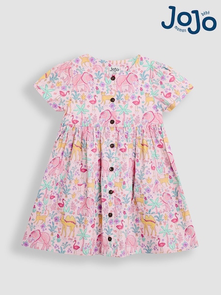 JoJo Maman Bébé Coral Pink Button Through 100% Cotton Dress (AU5563) | €31.50 - €35.50