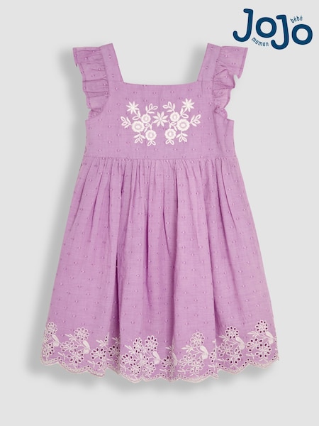 Lila Violetti - Jojo Maman Bébé Broderie anglaise Frill Shoulder Mekko (AU5565) | €39 - €44