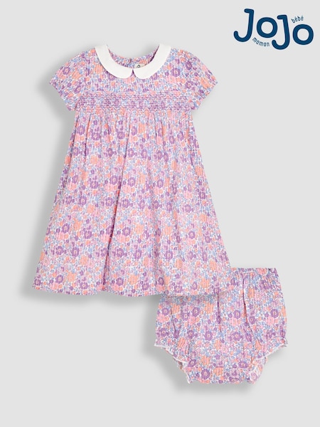 Lila Purpuriu Tropical - JoJo Maman Bébé Floral Smocked Woven 100% Cotton Dress (AU5567) | 238 LEI - 283 LEI