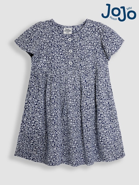 JoJo Maman Bébé Navy Blue Ditsy Floral Print Button Front Classic Dress (AU5573) | kr271 - kr314