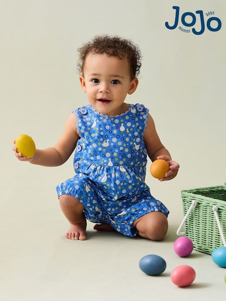 JoJo Maman Bébé Blue Duck Floral Printed Dungarees (AU5586) | €29 - €30