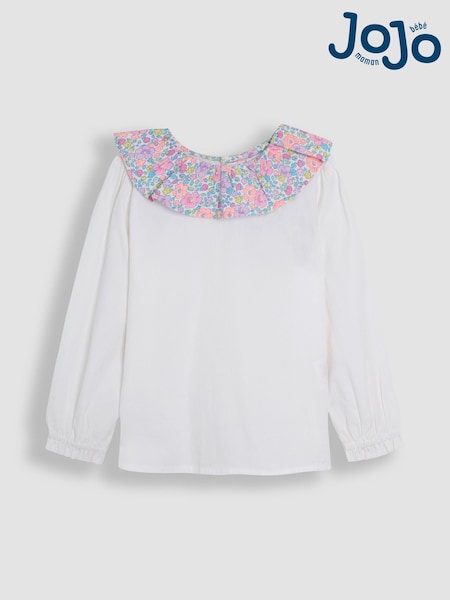 JoJo Maman Bébé Cream Floral Ruffle Collar Top (AU5588) | AED93 - AED111