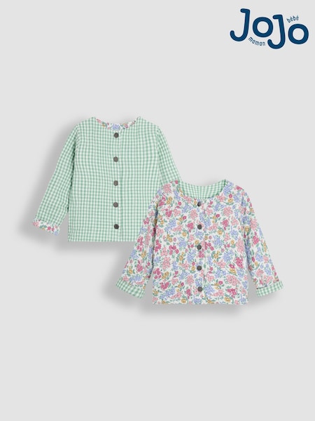 JoJo Maman Bébé Soft Pink Floral Print Quilted Reversible 100% Cotton Jacket (AU5589) | €45 - €49