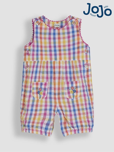 Bolsillo con bordado floral en rosa - JoJo Maman Bébé Embroidered Gingham 100% Cotton Dungarees (AU5593) | 35 € - 37 €