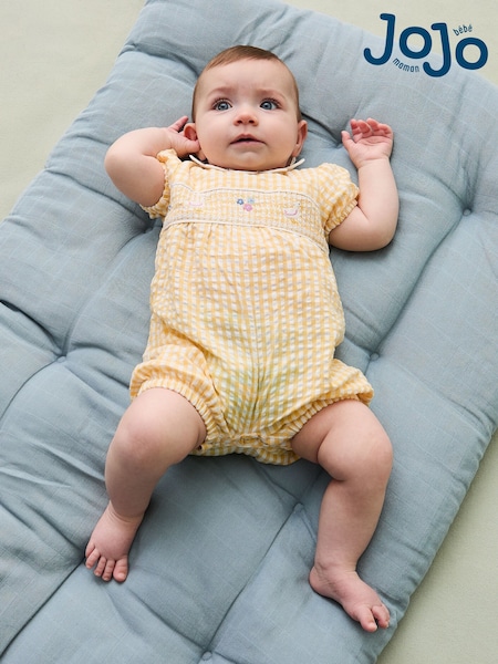 Galben Duck - JoJo Maman Bébé Embroidered Smocked Pretty 100% Cotton Romper (AU5594) | 186 LEI - 194 LEI