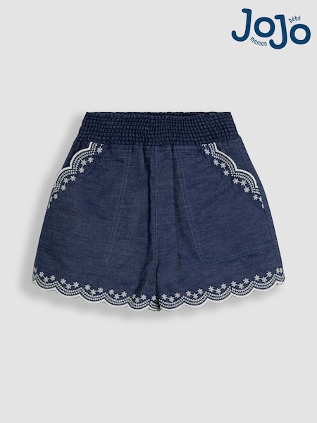 JoJo Maman Bébé Chambray Blue Broderie Scallop Pocket Shorts (AU5595) | 1,081 UAH - 1,262 UAH