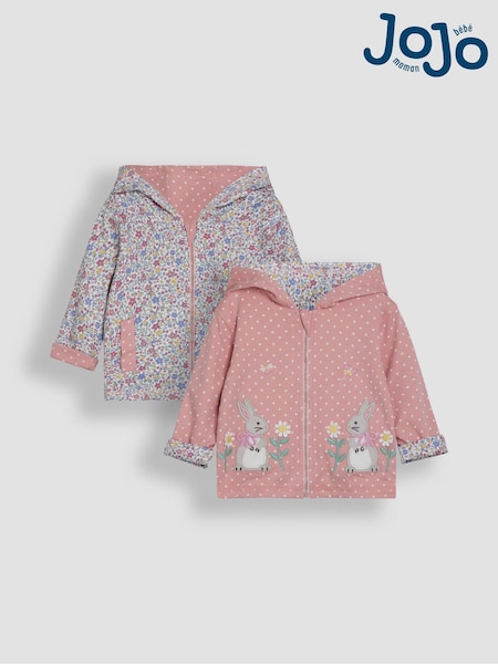 JoJo Maman Bébé Pink Bunny Appliqué Reversible Hoodie (AU5596) | €45 - €50