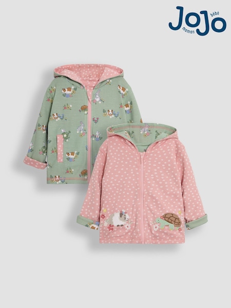 JoJo Maman Bébé Pink Guinea Pig & Tortoise Appliqué Reversible Hoodie (AU5603) | €45 - €50
