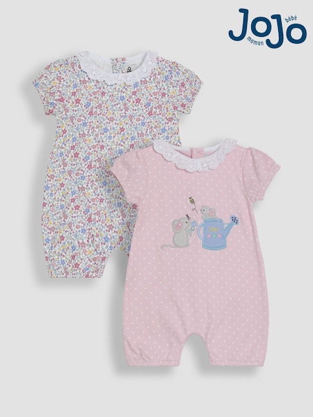 Rosa con aplique de ratón - JoJo Maman Bébé 2 Pack Broderie Collar Rompers (AU5608) | 48 € - 51 €